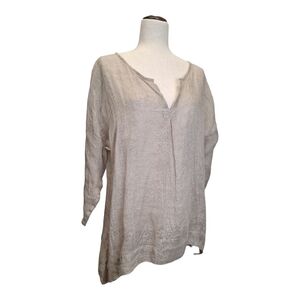 Namsar Women's Tan Sheer Linen V Neck Tunic S/M
